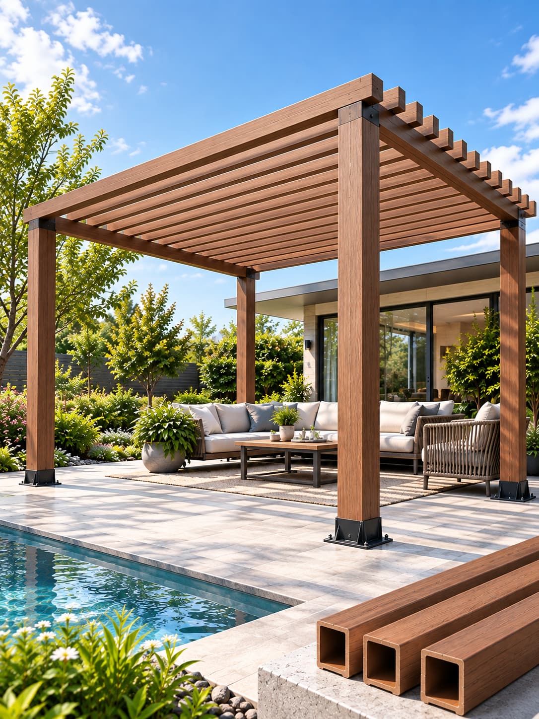 WPC Pergola strukturel guide: spændviddegrænser, underrammedesign og materialesammenligning