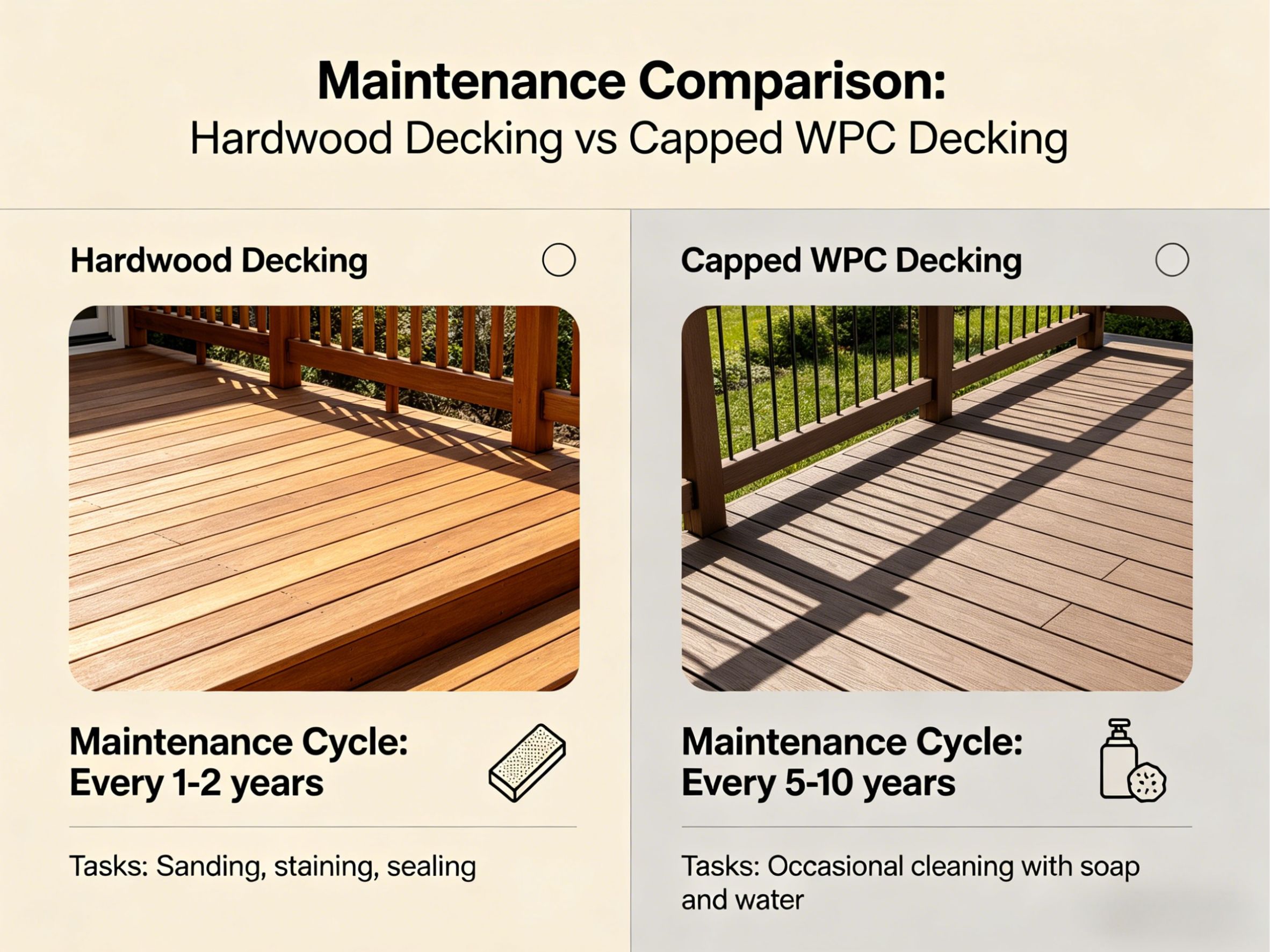 Maintenance comparison: hardwood decking vs capped WPC decking