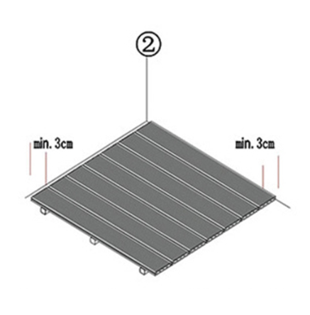 Step 2: 3cm expansion gap between WPC decking and building wall